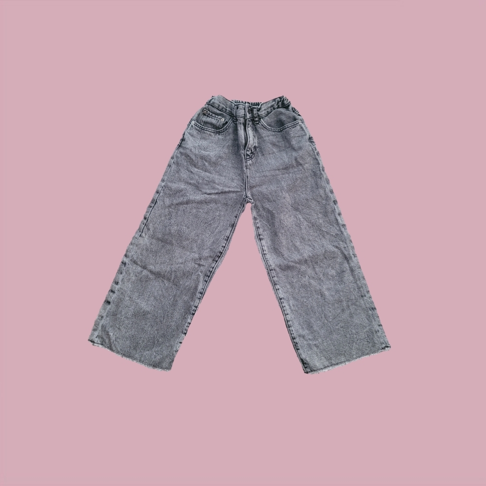 Girls' Zara Black Acid Wash Wide Leg Cropped Denim 8/9Y
